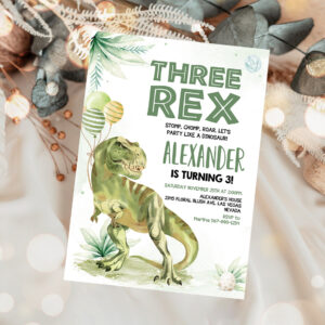 1 Editable Three Rex Invitation Boy Dinosaur birthday invitationThree rex birthday three rex invite Printable Boy Party Template