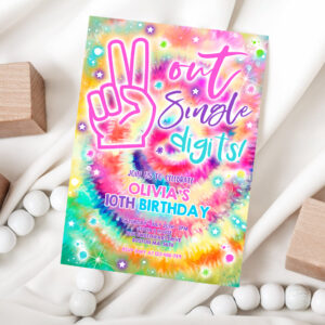 1 Editable Tie Dye Birthday Party Invitation Peace Out Single Digits Hippy Tie Dye Party Double Digits Tween VSCO Girl