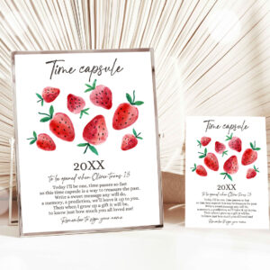 1 Editable Time Capsule Strawberry First Birthday Party Strawberry Decorations Berry Sweet Party Girl Pink Template Printable Corjl 0399 1