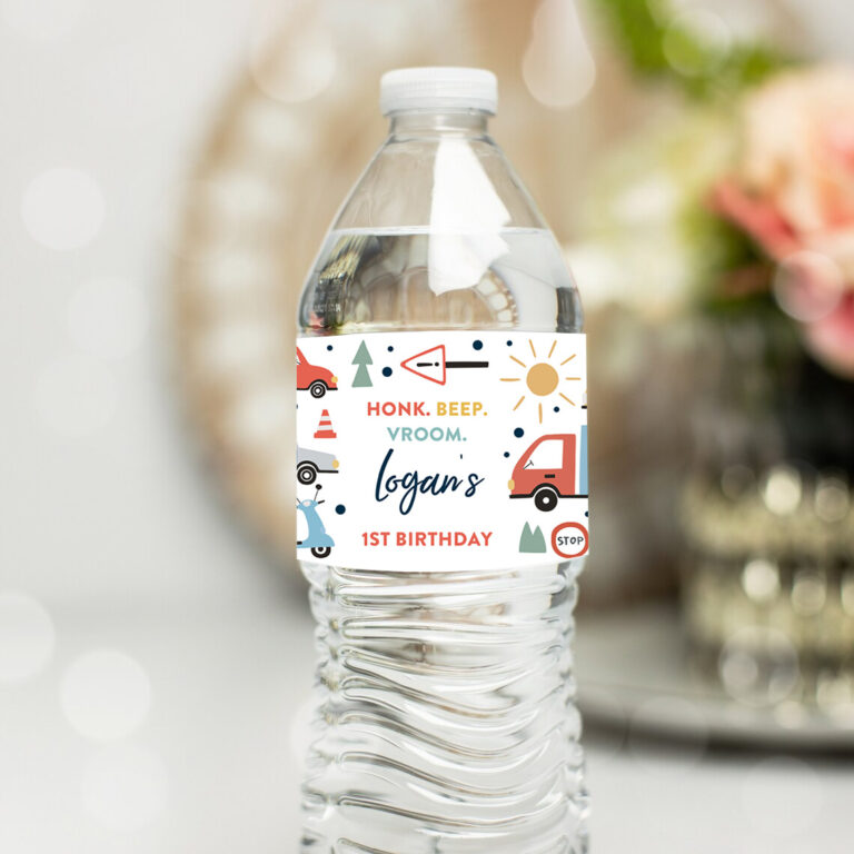 1 Editable Transportation Birthday Water Bottle Labels Trucks Cars Diggers Tractor First Responders Birthday Party Instant Download AUH 1
