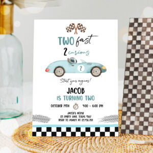1 Editable Two Fast Birthday Invitation 2 Curious Party Race Car Second Birthday 2nd Racing Boy Download Printable Template Digital Corjl 0424 1