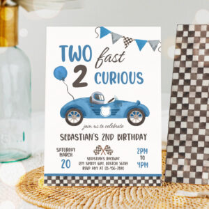 1 Editable Two Fast Birthday Invitation Blue Two Fast Boy Race Car 2nd Birthday Party Invite Two Fast 2 Curious Race Car Party 1