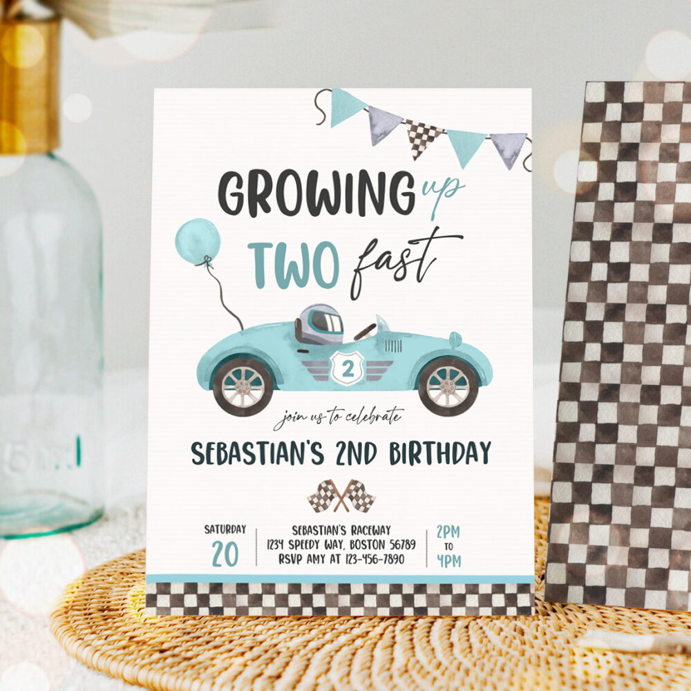 1 Editable Two Fast Birthday Invitation Two Fast Boy Race Car 2nd Birthday Party Invite Growing Up Two Fast Race Car Party Instant Download E5 1