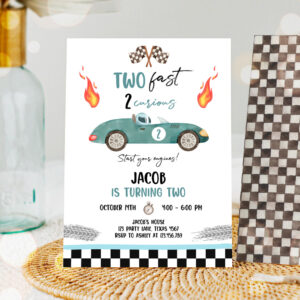 1 Editable Two Fast Birthday Party Invitation 2 Curious Party Race Car Second Birthday 2nd Racing Boy Download Printable Template Digital Corjl 0424 1