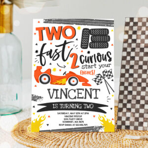 1 Editable Two Fast Birthday Party Invitation Two Fast Race Car 2nd Birthday Party Two Fast 2 Curious Orange Race Car Party 1