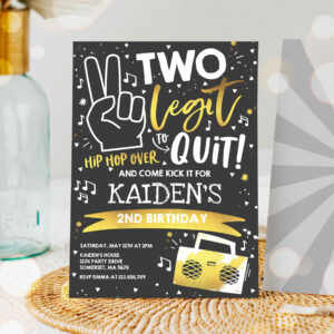 1 Editable Two Legit To Quit Birthday Party Invitation Black Gold Two Legit To Quit 2nd Birthday Party Boy Hip Hop 2nd Birthday Party 1