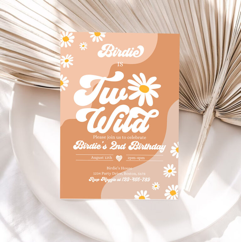 1 Editable Two Wild 2nd Birthday Party Invitation Boho Daisy Two Wild Party Groovy Hippie Floral 70s Daisy Hippie Party 1