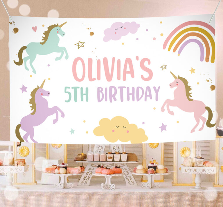1 Editable Unicorn Backdrop Banner Pastel Unicorn Birthday Girl Magical Party Decor Rainbow Welcome Download Corjl Template Printable 0426 1