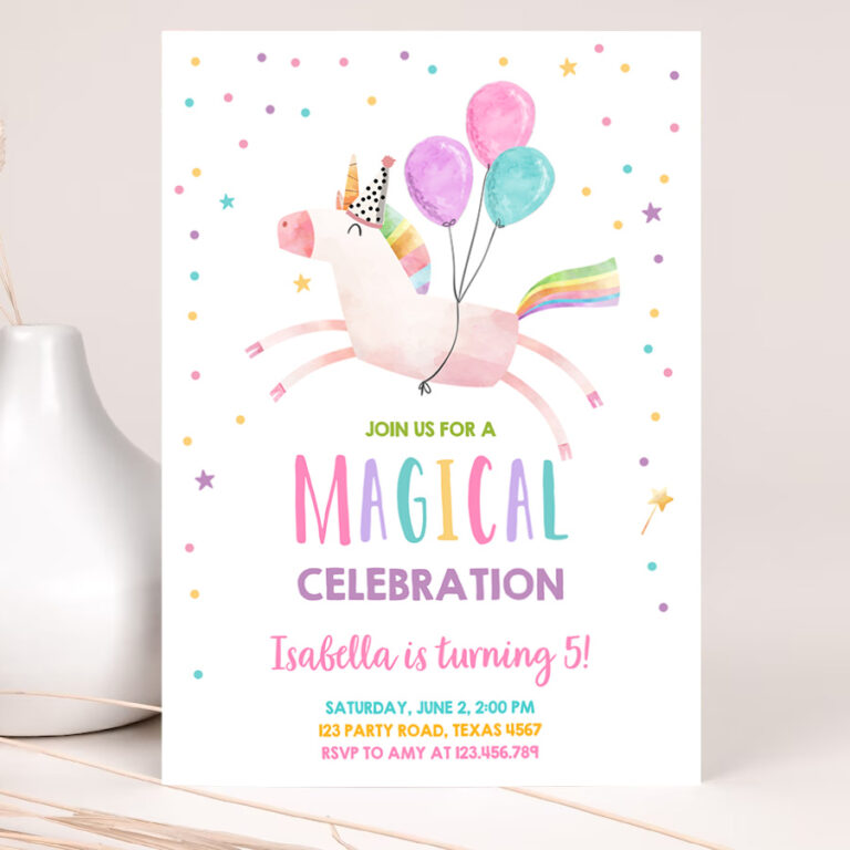 1 Editable Unicorn Birthday Invitation Magical Party Invite Girl Pink First Birthday Digital Invite Template Download Corjl 0336 1