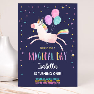 1 Editable Unicorn Birthday Invitation Magical Party Night Invite Girl Pink First Birthday Digital Invite Template Reainbow Download Corjl 0336 1