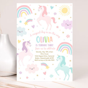 1 Editable Unicorn Birthday Invitation Magical Pastel Rainbow Unicorn Birthday Party Whimsical Fairytale Unicorn Party Instant Download UY6 1