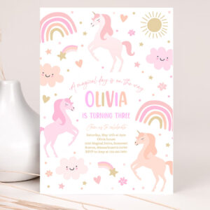 1 Editable Unicorn Birthday Invitation Magical Pink Pastel Rainbow Unicorn Party Whimsical Fairytale Unicorn Party 1