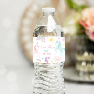 1 Editable Unicorn Birthday Water Bottle Wraps Magical Pastel Rainbow Unicorn Party Whimsical Fairytale Unicorn Party Instant Download UY6 1
