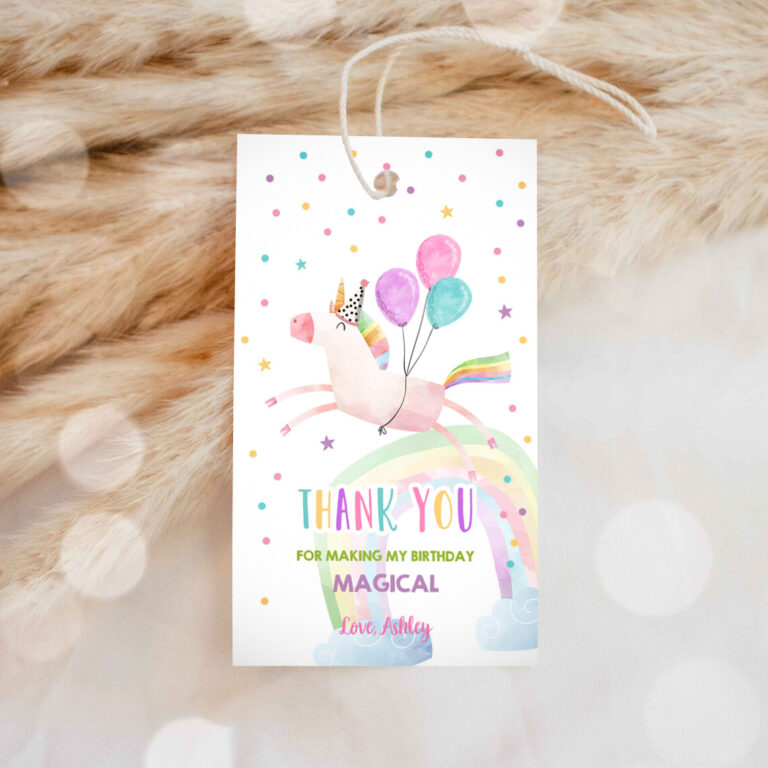 1 Editable Unicorn Favor Tags Drive By Birthday Favor Party Parade Magical Rainbow Thank You Gift Tags Pink Girl Corjl Template Printable 0336 1