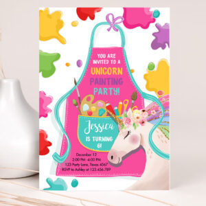 1 Editable Unicorn Painting Party Invitation Art Party Birthday Invite Girl Paint Craft Party Download Printable Template Digital Corjl 0319 1