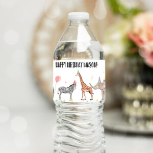 1 Editable Water Bottle Labels Party Animals Birthday Wild One Birthday Decor Safari Zoo Printable Bottle Labels Template Corjl 0142 1
