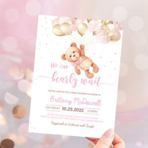 1 Editable We Can Bearly Wait Baby Shower Invitation Teddy Bear Hot Air Balloon Bear Theme Invites Template Invitation 1