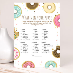 1 Editable Whats in Your Purse Bridal Shower Game Donut Coed Shower Doughnut Mind if I Do Wedding Activity Corjl Template Printable 0050 1
