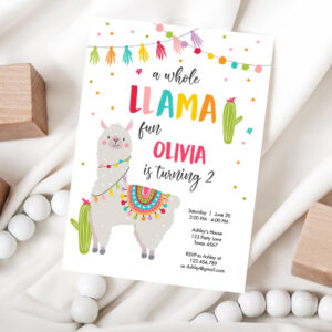 1 Editable Whole Llama Fun Birthday Party Invitation Fiesta Mexican Cactus Alpaca Girl Pink Party Instant Download Printable Corjl Template 0079 1