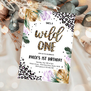 1 Editable Wild One Leopard Print Jungle Birthday Party Invitation Leopard Print Wild One 1st Birthday Party 1