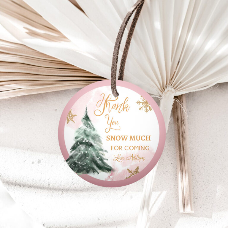 1 Editable Winter Tree Thank You Tag Winter Onederland Girl Christmas Thank You Snow Much Baby Shower Pink Gold Gift Corjl Printable 0363 1