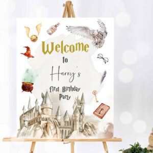 1 Editable Wizard Birthday Welcome Sign Boy Magic School Birthday Welcome Poster The Chosen One Wizardry Castle Template Corjl PRINTABLE 0440 1