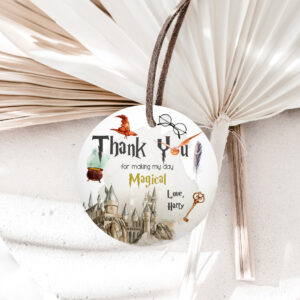 1 Editable Wizard Favor Tag Wizard Thank You Tag Wizard Birthday Sticker Round Tag Wizard Shower Wizardry Magical Digital Corjl Template 0440 1