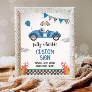 1 Fully Editable Race Car Custom Sign Two Fast 2nd Birthday Party Sign Race Car 2nd Birthday Growing Up Two Fast Party Instant Download DB5 1