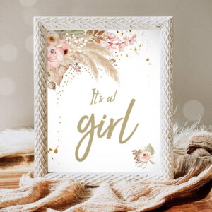 1 Its a Girl Sign Pampas Grass Baby Shower Sign Girl Photo Prop Boho Bohemian Tropical Desert Decor Baby Shower 8x10 Download PRINTABLE 0395 1