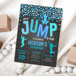 1 Jump Invitation Jump Birthday Invitation Black Blue Trampoline Party Bounce House Party Jump Party Lets Jump Party 1