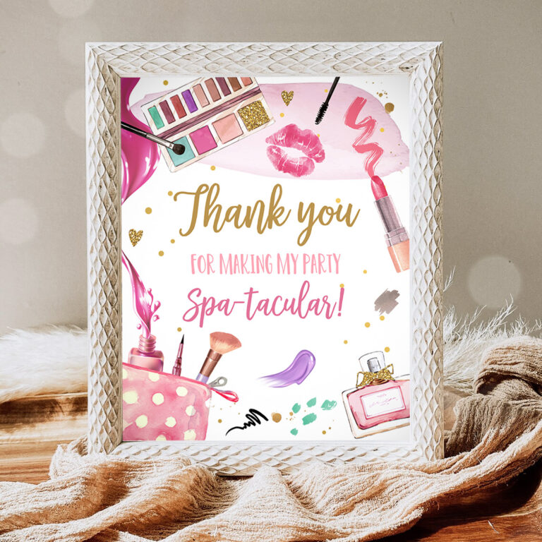 1 Spa Party Sign Spa Birthday Sign Makeup Party Sign Girl Thank You Sign Glitz and Glam Party Favor Table Decor Pajama Download Printable 0420 1