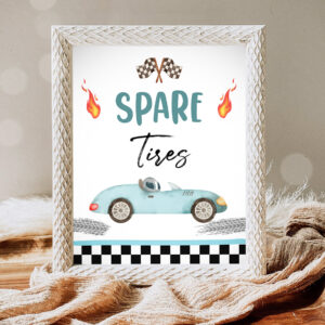 1 Spare Tires Race Car Sign Race Car Birthday Party Sign Two Fast Birthday Party Blue Vintage Racing Car Decorations Download PRINTABLE 0424 1