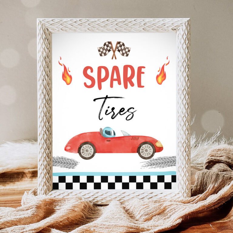 1 Spare Tires Race Car Sign Race Car Birthday Party Sign Two Fast Birthday Party Red Vintage Racing Car Decorations Download PRINTABLE 0424 1