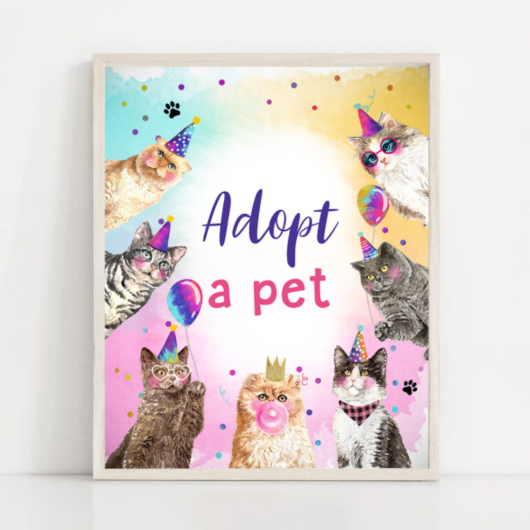 2 Adopt a Pet Birthday Sign Cats and Dogs Party Kitty Birthday Puppy Adoption Sign Pawty Decor Party Animals Sign Girl Download RINTABLE 0460 1
