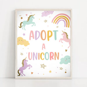 2 Adopt a Unicorn Birthday Sign Unicorn Adoption Sign Birthday Decor Magical Party Pastel Rainbow Sweet Girl Decor Download PRINTABLE 0426 1