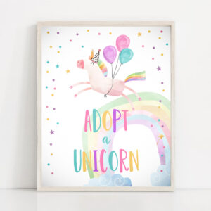 2 Adopt a Unicorn Birthday Sign Unicorn Adoption Sign Birthday Decor Magical Party Pink Gold Rainbow Sweet Girl Decor Download PRINTABLE 0336 1