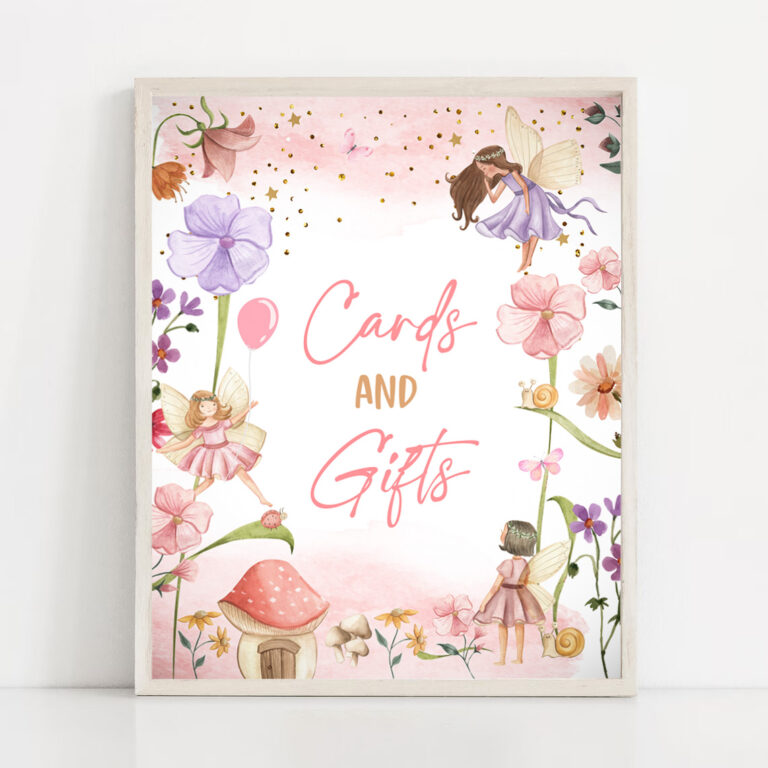 2 Cards and Gifts Sign Fairy Birthday Sign Gifts Table Decor Magical Fairy Garden Tea Party Decor Girl Table Sign Decorations PRINTABLE 0406 1