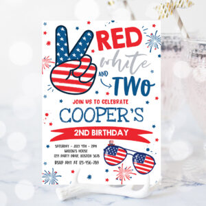 2 Editable 4th Of July Birthday Invitation 4th Of July Red White And Two 2nd Birthday Party Memorial Day Birthday Party