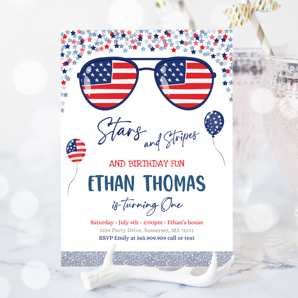 2 Editable 4th Of July Birthday Invitation 4th Of July Stars Stripe 1st Birthday Memorial Day Independence Day Party