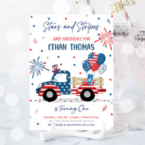 2 Editable 4th Of July Birthday Invitation 4th Of July Stars Stripe Truck Birthday Memorial Day Independence Day Party