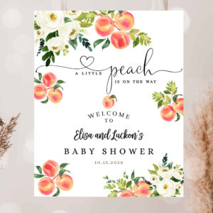 2 Editable A Little Peach Baby Shower Sprinkle Sip and See Welcome Yard Sign