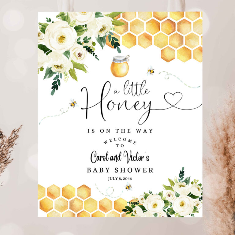 2 Editable Bee A Little Honey Baby Shower Baby Sprinkle Welcome Sign Yard Sign 24x36 18x24 16x20 Printable Template