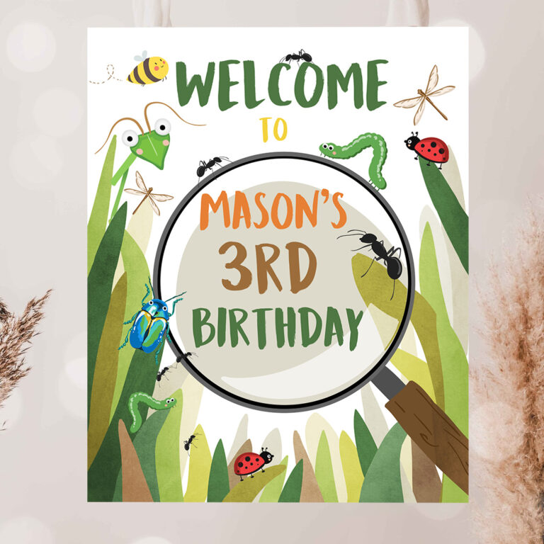 2 Editable Bug Birthday Party Welcome Sign Boy Bug Party Outdoor Bug Hunt Birthday Sign Table Sign Bugging Download Corjl Template PRINTABLE 0090 1