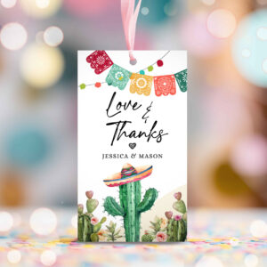 2 Editable Cactus Fiesta Favor Tags Love and Thanks Mexican Muchas Gracias Bridal Shower Succulent Couples Watercolor Corjl Template 0404 1