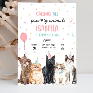 2 Editable Calling All Pawty Animals Kitten Birthday Party Invitation Cat Birthday Party Lets Pawty Kitty Cat Party