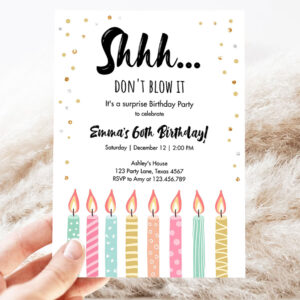 2 Editable Candles Surprise Birthday Invitation Shhh Its A Surprise Party 30th 40th 50th 60th Adult Download Corjl Template Printable 0277 1