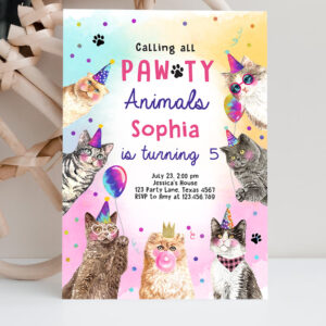 2 Editable Cat Birthday Party Invitation Kitten Birthday Invite Calling All Pawty Animals Party Animals Download Printable Template