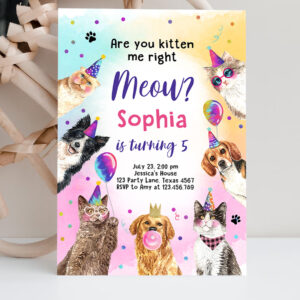 2 Editable Cat Birthday Party Invitation Kitten Birthday Invite Kitten me Right Meow Invite Party Animals Girl Download Template Corjl 0460 1