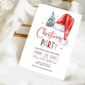 2 Editable Christmas Party Invitation Holiday Santa Hat Christmas Invitation Christmas Birthday Tree Corjl Template Download Printable 0444 1