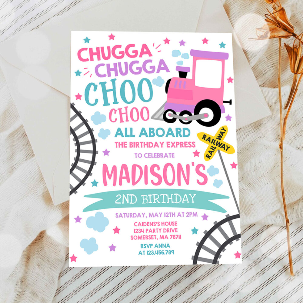 2 Editable Chugga Chugga Choo Choo Train Birthday Party Invitation Chugga Chugga Choo Choo Party Choo Choo Train Party Invite Instant Download TC 1